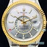 DR Factory Replica Rolex Sky-Dweller Two Tone Watch Silver Dial 42mm